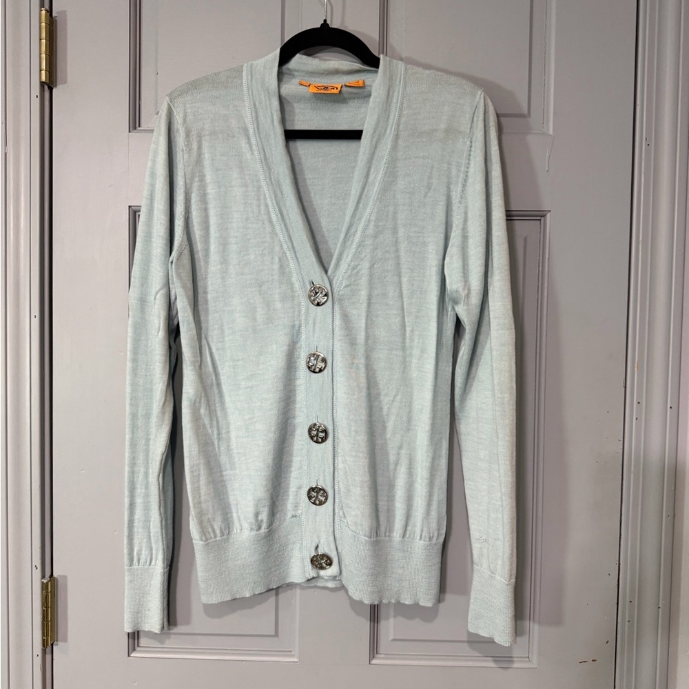 Tory Burch Light Mint Green Button-Front Cardigan